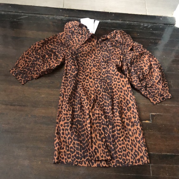 GANNI brown leopard print mob wife retro mini dress holidays party size 42 NWT - Picture 10 of 11